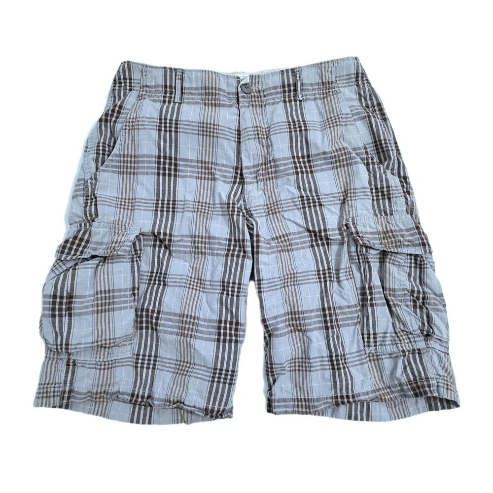OTB Cargo Shorts Mens 32 Plaid Gray Brown Utility Pockets Outdoor Work Skating